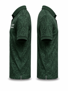 Chemise décontractée pour homme, vert foncé uni, manches courtes, en polyester/coton tricoté, respirante, avec logo personnalisé brodé sur le devant - Product Image 4