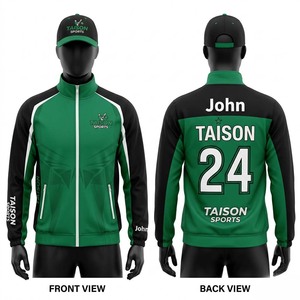 เสื้อแจ็คเก็ตฝึกซ้อมคริกเก็ต พรีเมียม 240 GSM โพลีเอสเตอร์ ผ้าฟลีซมีฮู้ด กันน้ำ สีเขียว ดำ ขาว โลโก้สั่งทำได้ ชุดกีฬาทีม - Product Image 1