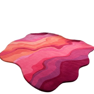 Tapis en laine touffeté Ondes Coucher de Soleil Rose Chaleureux - Tapis rond 3D doux pour la décoration du salon, Décoration d'intérieur douce et esthétique - Product Image 3