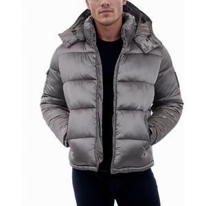 Manteaux d'hiver chauds à capuche pour hommes avec logo personnalisé, vestes matelassées en cuir grande taille pour hommes avec logo personnalisé - Product Image 5