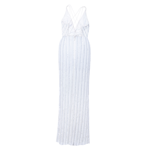 Elegante Vestido de Noche Blanco con Lentejuelas |   Cuello en V Profundo Sin Mangas |   Vestido Largo Ajustado sin Espalda para Fiesta, Boda, Ropa Formal, Estilo Lujoso - Product Image 2
