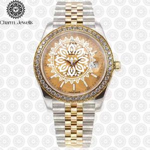 Montre de luxe Charm_Jewells en acier inoxydable avec lunette sertie de diamants, verre saphir, affichage de la date, mouvement à quartz analogique - Product Image 5