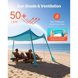 Tenda da Spiaggia UPF50+ con Protezione Solare, Altezza 6,6 Piedi, con Sacchi di Sabbia per Stabilità, Pali 10 x 10 Piedi, Gazebo da Spiaggia Facile da Montare - Product Image 3