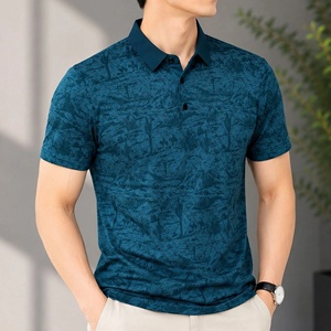 เสื้อโปโลพิมพ์ลายผู้ชาย สีเขียวอมฟ้า ผ้าฝ้ายเมอร์เซอไรซ์ แขนสั้น คอปกกอล์ฟ เสื้อลำลอง ผู้ผลิตเสื้อผ้า - Product Image 4