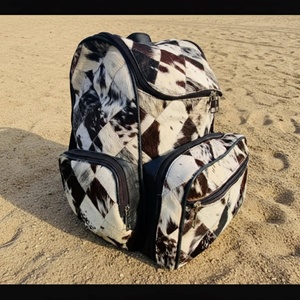 Premium Genuine <b>Leather</b> Hair <b>Backpack</b> Handmade Vintage Travel <b>Laptop</b> School Multi-function Zipper Closure Letter HNBP-0003 - Product Image 2