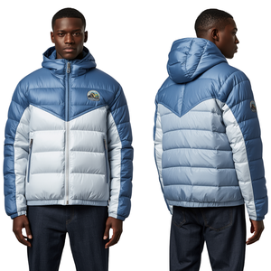 Premium <b>Men's</b> Wave Quilted Oversized Puffer Jacket with Heavy Insulated Nylon Construction and Embroidered Fashion Details - Product Image 4