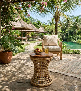 Natural Rattan Stool Wooden Top End <b>Table</b> Modern Living Room Bamboo Wicker <b>Side</b> <b>Tables</b> Patio Accent Ottoman Coffee Shop - Product Image 6