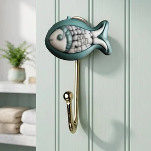 Vintage Style <b>Metal</b> and Ceramic Wall Hook with Gold Finish Waterproof Self-adhesive Installation for <b>Clothing</b> Storage - Product Image 3