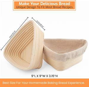 Cesta de fermentación de pan de ratán triangular a precio económico con forro de lino extraíble, cuencos de horneado de ratán con forro - Product Image 3