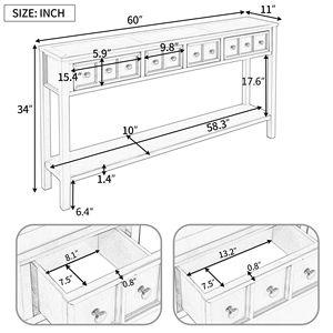 Consolle rustica da ingresso da 60 pollici con cassetti di diverse dimensioni e ripiano inferiore per lo stoccaggio - Product Image 3