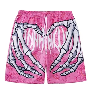 Pantalones Cortos Casuales de Verano para Hombre, de Alta Calidad, Secado Rápido, 100% Poliéster, con Estampado de Mano de Esqueleto - Product Image 5
