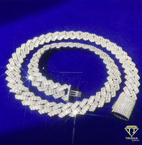 Moissanite Diamond 925 <b>Sterling</b> <b>Silver</b> Cuban Link Necklace Premium Iced <b>Chain</b> Luxury Hip Hop Jewelry For <b>Men</b> Women Wholesale - Product Image 3