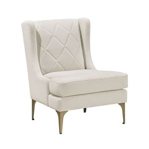Fauteuil d'appoint moderne de luxe 1 pièce avec dossier haut, revêtement en chenille taupe, pieds en métal finition dorée, ressorts ensachés, motif losanges, pour salon - Product Image 3