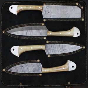 A&M ENTERPRISES 4 Piece Damascus Pattern Kitchen <b>Knife</b> <b>Set</b> Natural Wood Handles High-Polish Finish Eco-Friendly <b>Knives</b> - Product Image 5