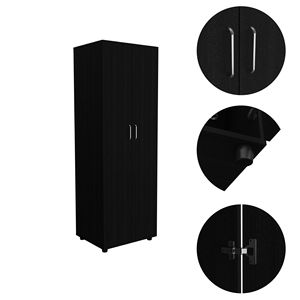 Armadio Nero a Doppia Anta 180 cm (70.8 pollici) con Organizzatore, Due Ripiani e Asta Appendiabiti - Product Image 3