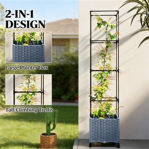 Fioriera Rialzata Grigia e Vaso per Piante da Esterno per Decorazioni Esterne - Product Image 2