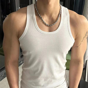 Heavy Bold Threaded <b>Vest</b> <b>Men's</b> Pure <b>White</b> Round Neck Joker Elastic Tight FitnessT Shirt, Custom Logo Quick Dry Breathable Short - Product Image 1