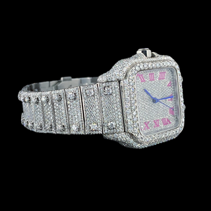 Latest Amazing <b>Iced</b> <b>Out</b> Moissanite Diamond Wrist <b>Watch</b> Hip Hop Style Pink Roman Numerals Man's Wholesale Price Custom <b>Watch</b> - Product Image 3