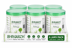 Shivarch <b>Bamboo</b> Stick Cotton Swabs 100 Stems 200 Tips Green Lid <b>Container</b> From Gujarat - Product Image 5
