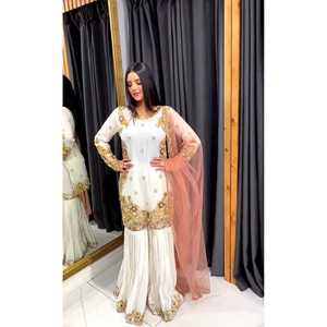 Polyester <b>Sharara</b> Top and Dupatta for Parties Embroidered Salwar Kameez Wear - Product Image 1