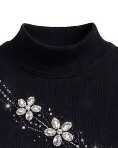 เสื้อกล้ามคอสูงสีดำแบบร่องสำหรับผู้หญิง ตกแต่งด้วยลายดอกไม้ประดับเพชร ไร้แขน เหมาะสำหรับฤดูร้อน ผลิตตามสั่ง - Product Image 4