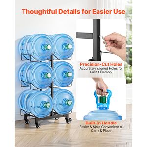 Support à 3 niveaux pour 6 bouteilles d'eau, robuste, pour bouteilles de 3 à 5 gallons, avec roulettes - Product Image 6