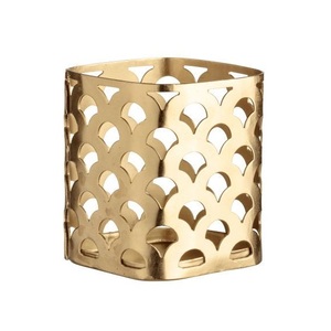 Oriental <b>Copper</b> Cylinder Candle Holder With Lattice Pattern Heat Resistant Home Decoration - Product Image 2