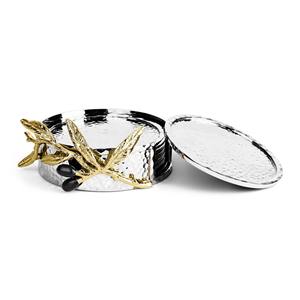 Sous-verres élégants en métal finition argent martelé avec motif feuille d'or ou support à perles noires pour une mise en scène de table moderne - Product Image 2