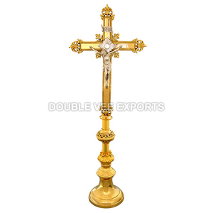 Crucifijo Grande Dorado de Pie |   Cruz de Altar Católica para Iglesia – DOUBLE VEE EXPORTS - Product Image 2