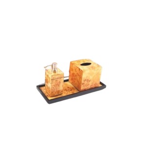 Ensemble de salle de bain élégant en laque, effet bois de ronce brillant, kit d'organisation exquis en résine pour salle de bain de luxe - Product Image 2