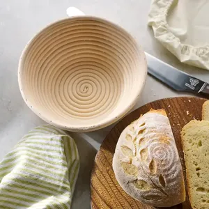 Cesta de pan de ratán natural duradera para una fermentación prolongada de la masa, herramienta de panadería con forro de alta calidad para cocina y panadería. - Product Image 1