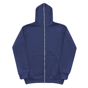 Sweat à capuche pour homme en velours de coton, entièrement doublé polaire, avec fermeture éclair, motifs unis, style streetwear, logo brodé, 360g - Product Image 1