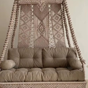 <b>Macrame</b> Brown Garden Swing,<b>Macrame</b> Double Swing,<b>Hanging</b> Swing,Balcony Swing,Patio - Product Image 1