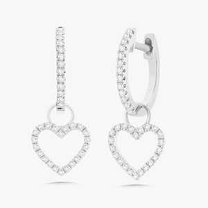 Open Heart Charm Dangle Earrings 14K <b>Solid</b> <b>Gold</b> Pave Round Cut Lab Grown Diamond <b>Huggie</b> Removable Attachment Jewelry Manufacture - Product Image 4
