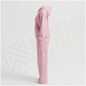 Women <b>Pink</b> Hooded Tracksuit Set 100% Cotton Midweight Fleece Full Zip <b>Sweatshirt</b> & Jogger Pants Casual Autumn Wear - Product Image 3