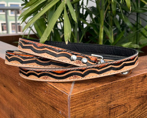 Hand Tooled Leather Running Climbing Dog Leash Cowhide Pet Training <b>Lead</b> for Dogs Luxury Walking Dog Leash with Padded Handle - Product Image 3