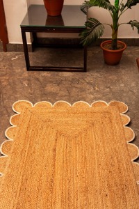 Scalloped Edge Jute Area Rug Solid Color Bohemian Style Flat Weave Non Slip Living Room Floor Mat - Product Image 5
