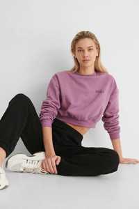 Sweat-shirt à col rond en polaire violet pour femme, pull court décontracté à manches longues, haut d'automne - Product Image 2