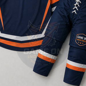 For Wholesale Rate Team Sportswear Sublimation Performance Fabric Breathable Lightweight Navy Orange Ice Hockey Uniform Sets - Product Image 2