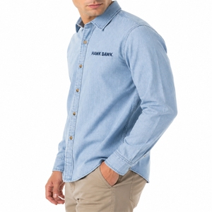 Chemise en jean boutonnée pour homme personnalisée, tissu en coton doux, logo personnalisé, séchage rapide, respirante, légère, manches longues - Product Image 3