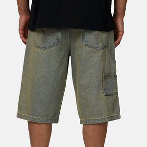 Shorts Bermuda en jean délavé pour homme, taille mi-haute, couleur unie, toile respirante, fermeture boutonnée - Product Image 2