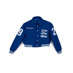 Veste universitaire Zeta Phi Beta bleue brodée, veste de style preppy pour femmes, manches courtes, veste courte pour femmes - Product Image 6