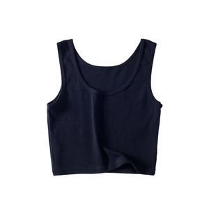 Vente en gros de débardeurs sans manches 100% coton pour femmes sexy débardeurs couleur unie hauts courts noirs gilet avec votre logo 2025 - Product Image 4