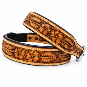 Collar de Cuero Floral Hecho a Mano para Perro |   Collar Ajustable para Perros con Diseño Floral Repujado Estilo Western para Paseos Diarios y Entrenamiento - Product Image 1