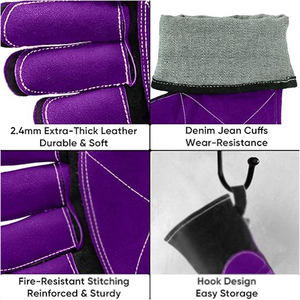 Gants de travail en cuir de vachette pleine fleur robustes, renforcés, résistants à la chaleur, pour la cuisson, le barbecue, la sécurité des mains, pour soudeurs - Product Image 5