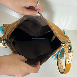 Sac à main personnalisé pour femme en cuir de vachette à carreaux, fait main, avec franges, motif éclair turquoise, style designer à fermeture éclair, prix bas - Product Image 6