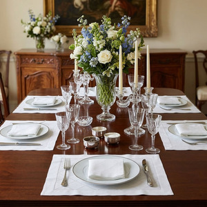Custom Classic Luxury Washable Reuse Embroidery Hemstitch 3mm Thin <b>Placemats</b> Napkins Sets 100% Cotton Home Wedding Events - Product Image 3