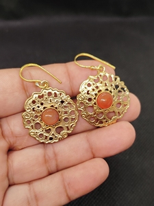 Women Fashion Gold Plated Brass Gemstone Earrings Handmade Brass Gemstone Jewelry Exporter Custom Gemstone Jewelry Supplier - Product Image 2
