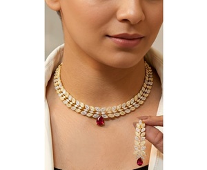 Exclusive Gold Plated <b>Crystal</b> Rhinestone Necklace and Earring <b>Set</b> Marquise Cut Plant Pattern Classic Wedding Jewelry for Women - Product Image 1