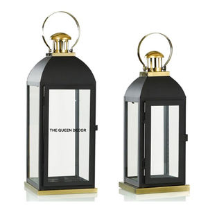 Farol Decorativo de Metal Negro y Dorado de Alta Calidad, Transparente, para Decoración del Hogar y Bodas - Product Image 1